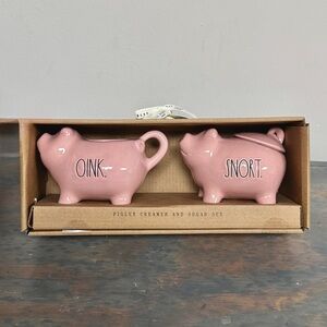 Rae Dunn Pink Piglet Pig Creamer And Sugar PINK Snort and Oink Ceramic